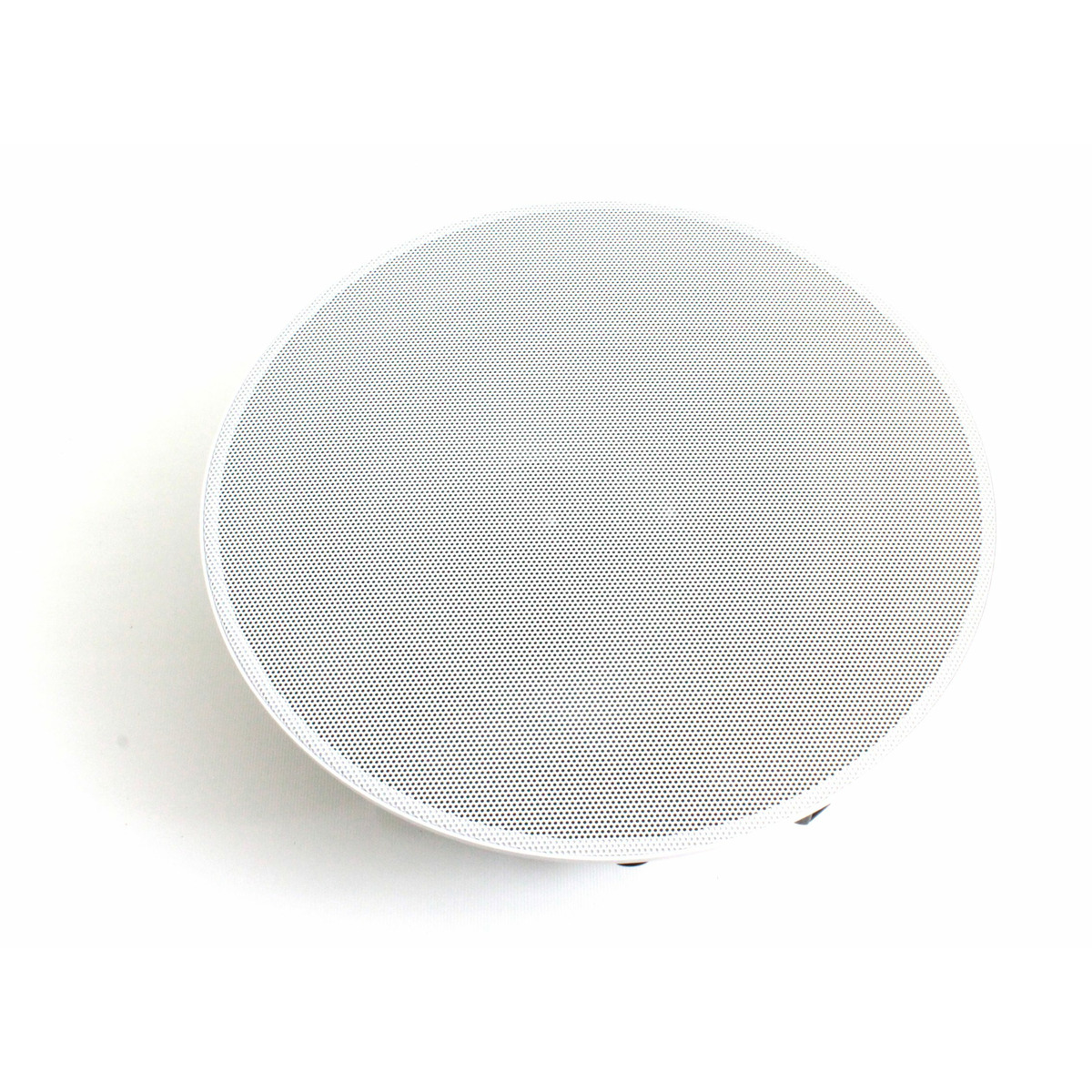 Xcelsus Audio Xic820 White circular wireless speaker with perforated grille viewed from above.