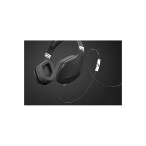 Monster over-ear headphones with black cushioned ear cups and an inline microphone on the cable