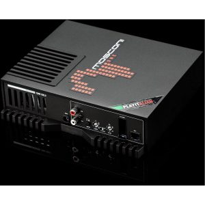 Gladen One 80.2 car amplifier with large heatsinks, front controls, and RCA inputs.
