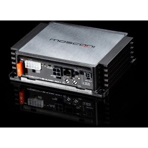 Mosconi Gladen Pico 1 compact car amplifier with brushed aluminum top and ribbed cooling fins