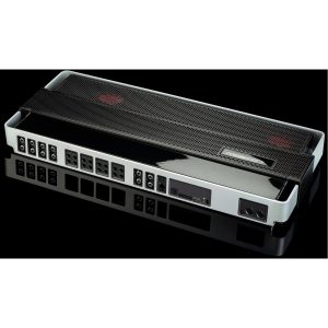 MOSCOM rack-mounted device with perforated metal top and multiple I/O ports along the front.