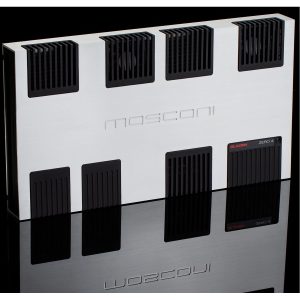 Mosconi Gladen Zero 4 four-channel car amplifier with a silver brushed aluminum chassis and black cooling fins