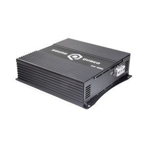 QUBED Sound U-500 car amplifier with ribbed black aluminum enclosure.