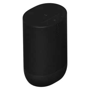 Sonos wireless speaker with black fabric grille and rounded base.