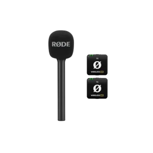 RØDE wireless microphone system with foam-covered mic and two Wireless ME TX transmitters.
