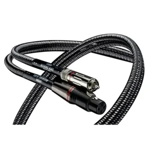 Braided black XLR microphone cable with male and female connectors.