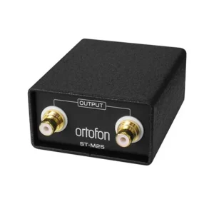 Ortofon ST-M25 output adapter with dual gold-plated connectors on a black rectangular housing