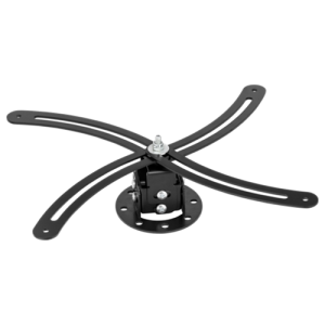 Black ceiling-mounted TV mount with four curved arms and a circular ceiling plate.