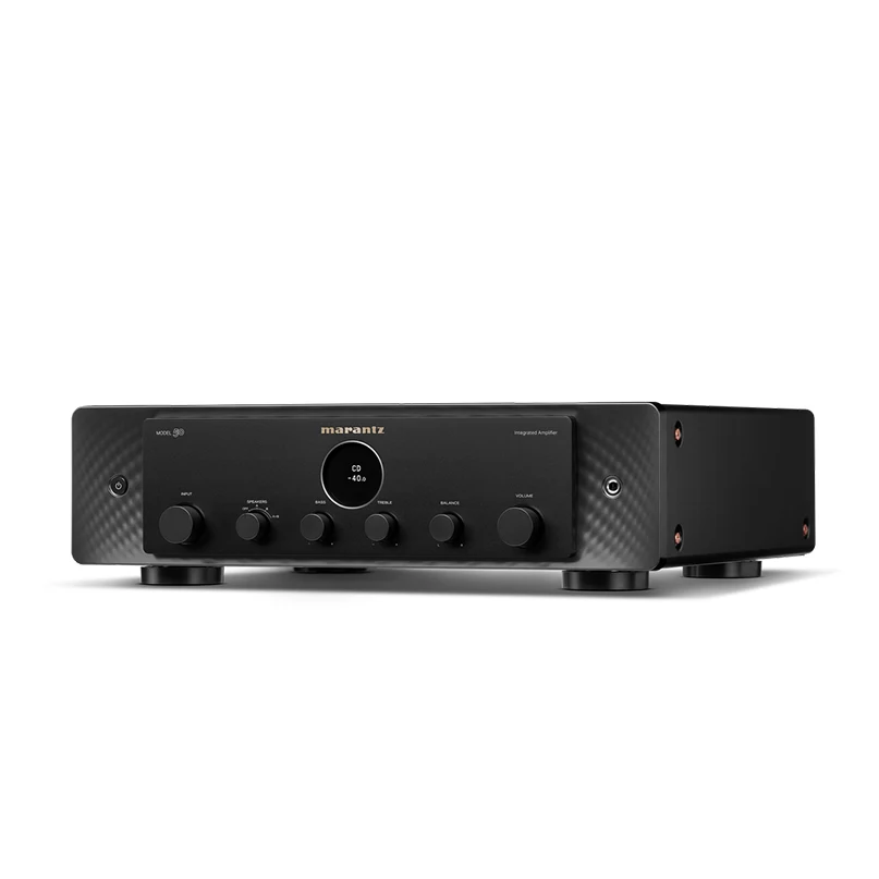 Marantz Model 50 Integrated Stereo Amplifier Marantz model 50 integrated amplifier with black front panel, circular display, multiple knobs, and carbon-textured side panels.