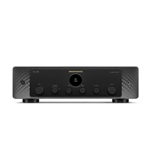 MARANTZ Model 50 Integrated Stereo Amplifier with black face, central circular display, and multiple knobs on textured side panels.