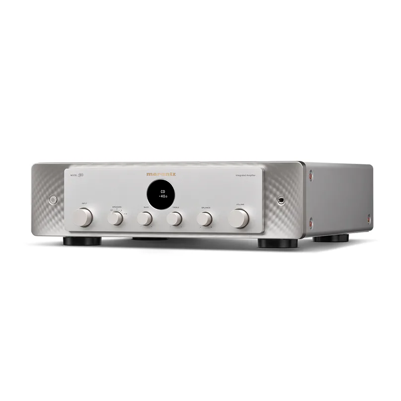 Marantz Model 50 Integrated Stereo Amplifier Marantz model 60 integrated stereo amplifier with silver front panel, round center display, and multiple control knobs.