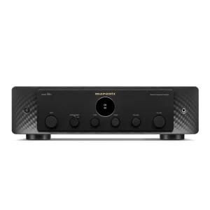 MARANTZ Model 60n Network Integrated Amplifier in black with gold logo, CD 40 display, knobs for input, bass, treble, balance, volume.
