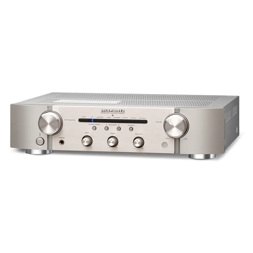 Marantz Pm6007 Slimline Integrated Stereo Amplifier Marantz integrated stereo amplifier with brushed aluminum front, large right-volume knob, left input selector knob, center controls and headphone jack
