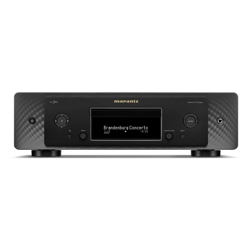 Marantz Cd 50N Cd Player Marantz cd 50n cd player with black front panel, central display showing brandenburg concerto, and textured side panels.
