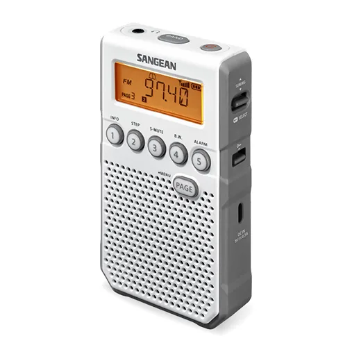 Sangean Dt-800 Am/Fm-Rds Hand-Held Receiver Sangean portable fm/am radio with orange lcd display, circular preset buttons, and front speaker grille.