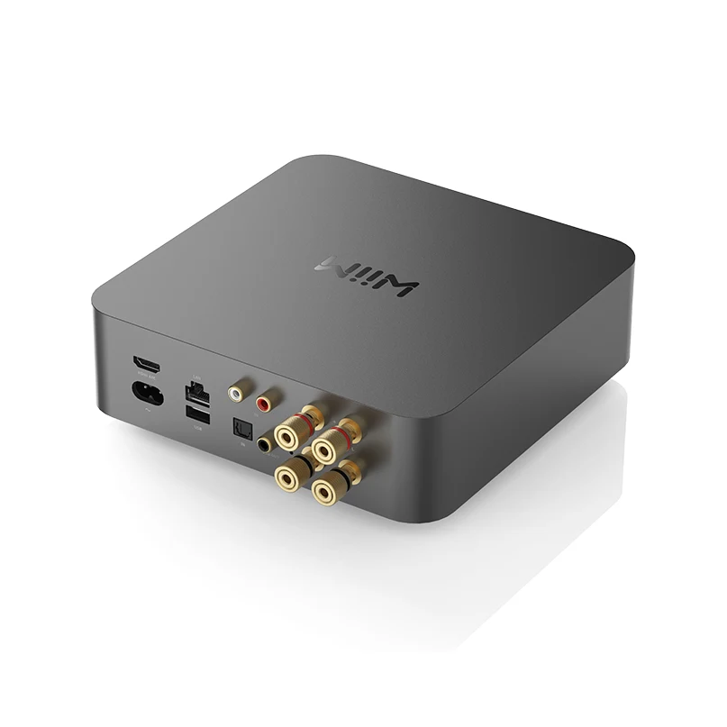 Wiim Amp Pro Multiroom Stereo Streaming Amplifier Minix compact hdmi audio extractor with usb ports and multiple rca analog outputs.