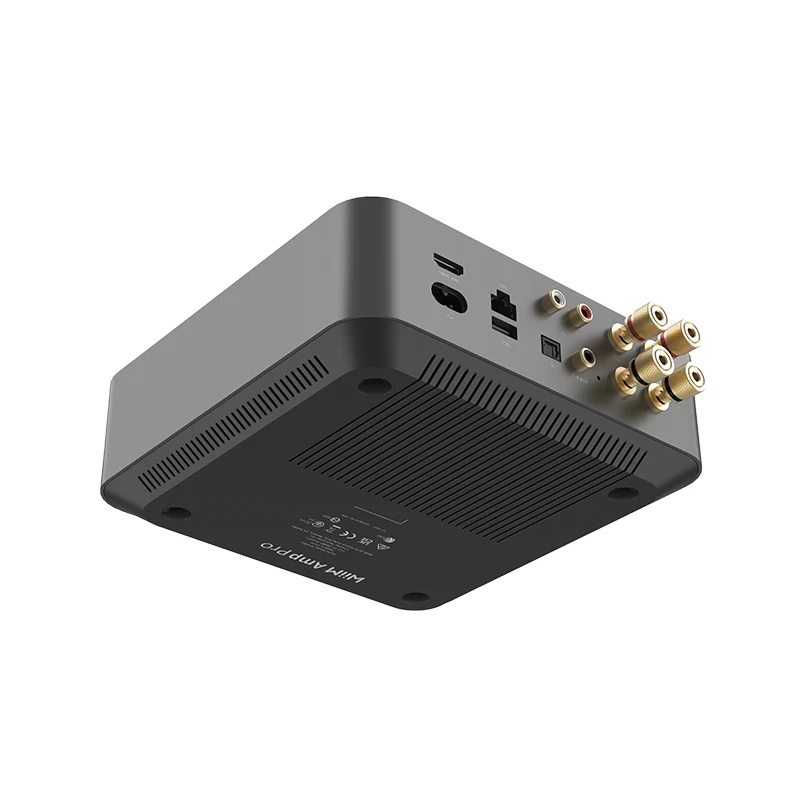 Wiim Amp Pro Multiroom Stereo Streaming Amplifier Wifi amp pro audio amplifier with usb, hdmi, and six rca output jacks.