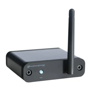 Audioengine B1 Bluetooth wireless audio receiver with external antenna and pairing LED.