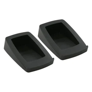 Pair of black rubber rectangular hollow inserts with rounded outer edges.