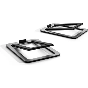 Pair of black metal square frames with nested inner squares on white background.