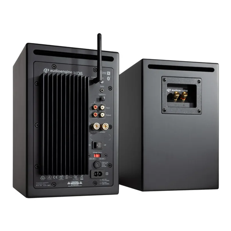 Audioengine Hd5 Wireless Bookshelf Speaker System Audioengine hd5 powered bookshelf speaker system with wireless antenna and matching subwoofer.