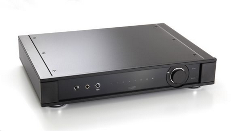 Rega Elicit Mk5 Black stereo integrated amplifier with front panel input jacks and a large right-side volume knob.