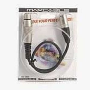 Maxcell AV cable with dual connectors, black coiled cable, packaged in a white card.