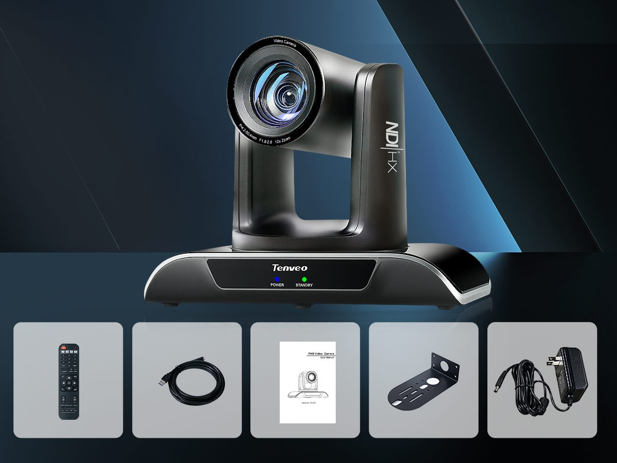 Tevo-Vhd630A Ai Auto Tracking Ndi Ptz Camera With 30X Zoom Tenveo ndi hx ptz video camera on a curved base with lens facing forward, branding visible.