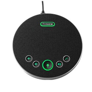 Tenveo round USB conference speakerphone with green-ring mic button.
