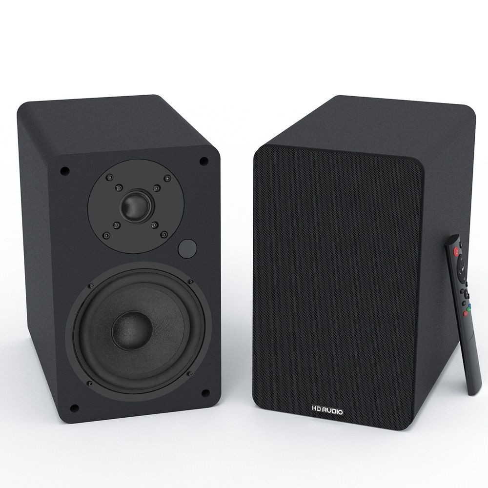 Silcron Purity Passive Bookshelf Speakers - 160 Watts Rms Hd audio bookshelf speakers with remote; left unit shows woofer and tweeter, right unit has a front grille.