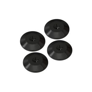 Four black conical rubber feet with central mounting hole.
