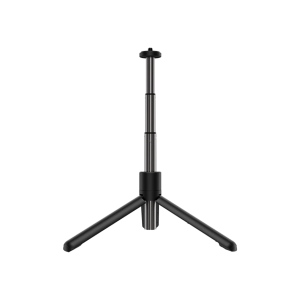 Adjustable black tripod with three legs and telescoping center column.