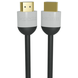 Kordz HDMI cable with gold-plated connectors and white housings.