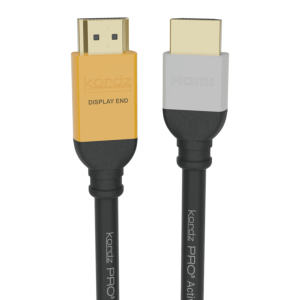 Kordz PRO3 Active HDMI cable with gold-plated Display End connector and grey HDMI connector.