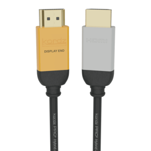 Kordz PRO Hybrid HDMI to Display End cable with orange Display End and grey HDMI connectors.