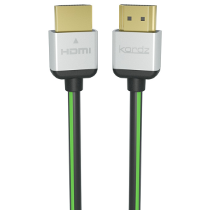 Kordz HDMI to USB-A cable with gold-plated connectors and a green stripe on the black cable.