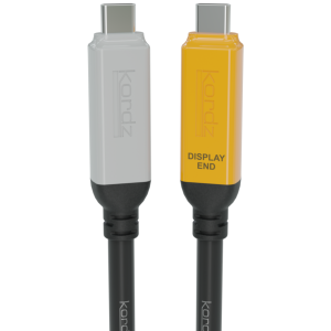 Two Kordz Display End cables with gray and yellow housings and USB-C connectors.