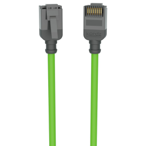 Kordz gray RJ-45 Ethernet patch cable with a bright green jacket and gold contact pins.