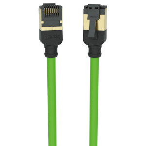 Kordz brand cable with green jacket and gold-plated multi-pin connectors.