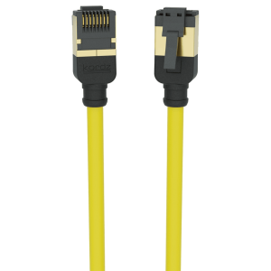 Kordz brand yellow two-ended data cable with black connectors featuring gold pins and a latch.