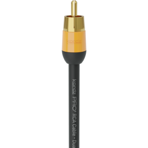 Kordz PRO3 RCA Cable Dual, black cable with gold-plated RCA connector and orange-gold housing.