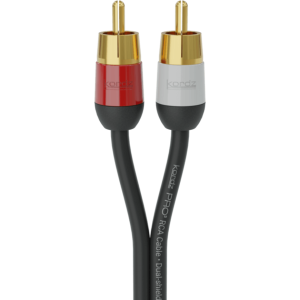 Kordz PRO RCA cable with dual-shield, red and silver RCA plugs with gold-plated tips.