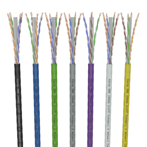 Kordz ONE 24 AWG U/UTP Category 6 network cables with exposed twisted pairs in multiple jacket colors.