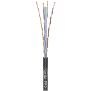 Kordz PRO cable with black jacket and four twisted color-coded pairs with exposed copper conductors.