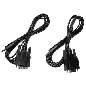 Two black VGA to 3.5mm cables with 15-pin D-sub connectors and 3.5mm audio jacks.