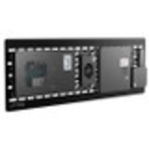 Black rack-mounted electronic device featuring an LCD display, central knob, and a right-side detachable module.