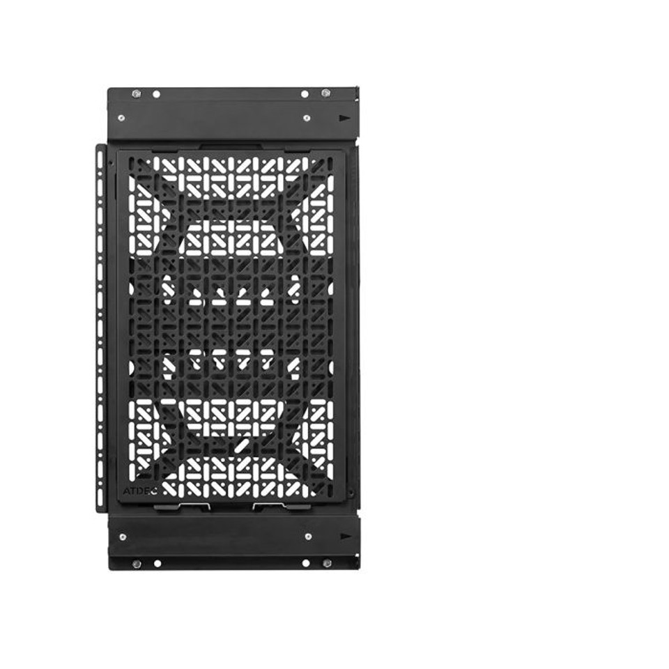 Atdec Ad-Ac-Ps Black rack-mount server chassis with vented front panel and side mounting rails.