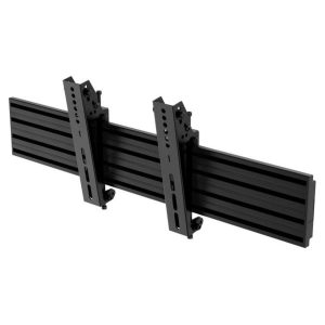 Black dual-rail mounting system with adjustable vertical brackets and multiple mounting holes.