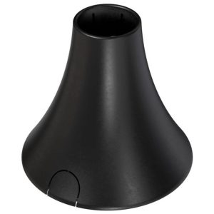Black plastic conical nozzle with narrow top opening and wide base.
