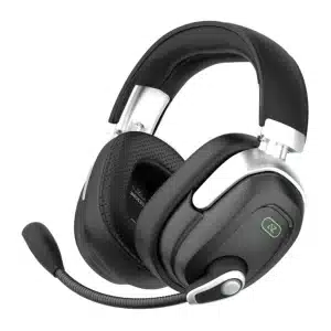 Black and silver AceZone A-Rise over-ear gaming headset featuring a boom mic, padded headband, and leatherette ear cups
